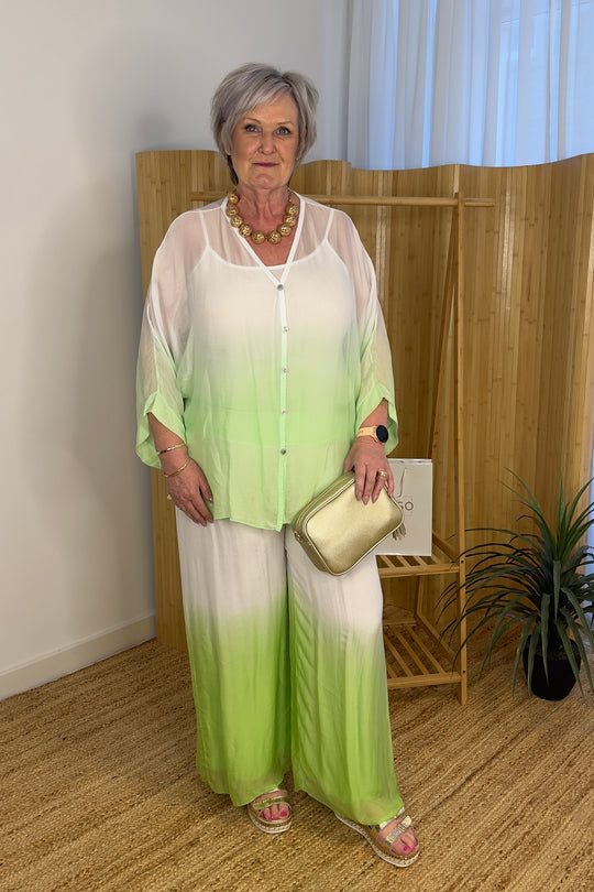 Apple Green Silk Dip Dye Pull On Trousers