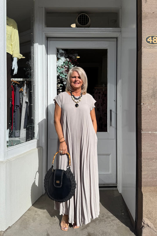 Stone Pleated Maxi Dress