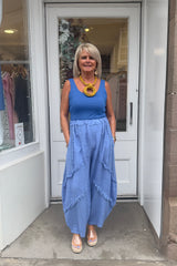 Denim Blue Raw Hem Linen Trousers
