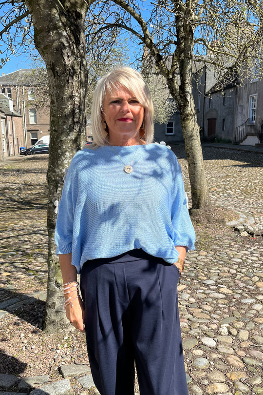 Cornflower Blue Daisy Fine Knit Jumper