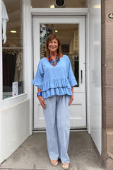 Light Blue And White Candy Stripe Cotton Trousers