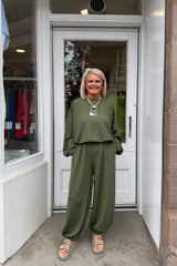 Khaki Green Bessy Crinkle Trouser Set