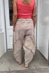 Mocha Raw Hem Linen Trousers