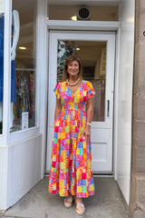 Carnival Mosaic V-neck Abstract Printed Maxi Dress