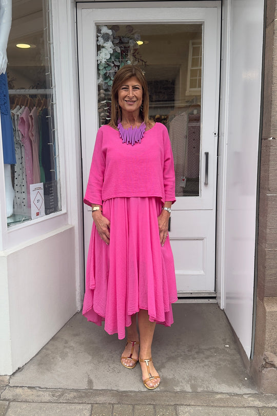 Fuchsia Pink Double Layer Two Piece Strappy Dress