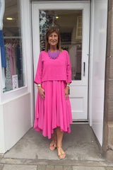 Fuchsia Pink Double Layer Two Piece Strappy Dress