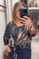 Navy Blue Francine Printed Tie Top