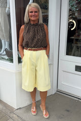 Pale Yellow Linen Look Bermuda Shorts