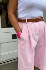 Baby Pink Linen Look Bermuda Shorts