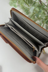 Tan Zip Wallet Crossbody Bag