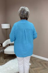 Aqua Blue Polka Dot Cotton Blouse