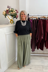 Khaki Green Nicole Wide Leg Trousers
