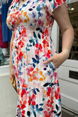 Red Ditsy Floral V-neck Printed Maxi Dress