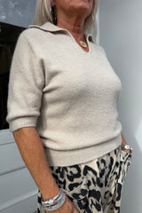 Biscuit Mandy Short Sleeve Knitted Polo Top