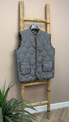 Gingham And Leopard Padded Gilet
