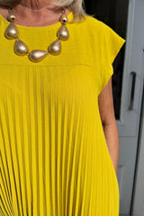 Mustard Yellow Pleated Maxi Dress