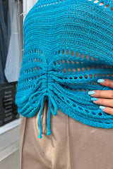 Aqua Blue Tie Up Crochet Top