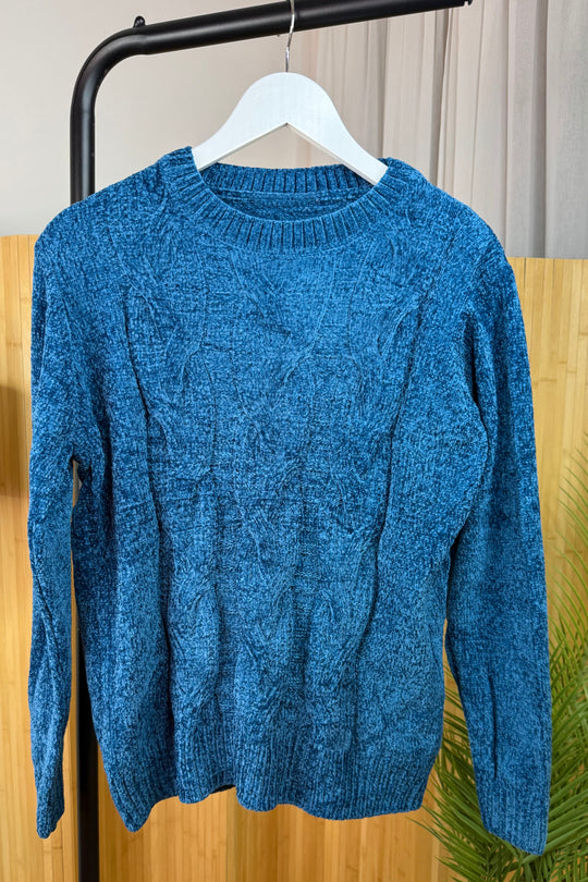 Teal Chenille Arran Style Jumper