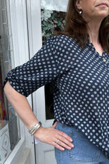 Navy Polkadot Cotton Blouse