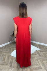 Red Pleated Maxi Dress