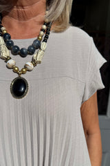 Stone Pleated Maxi Dress