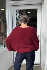 Burgundy Red Neave Oversized Ruched Button Cardigan