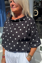 Black and White Polkadot Cowl Neck Top