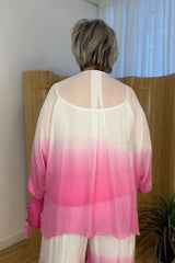 Fuschia Pink Silk Button Through Blouse Dip Dye