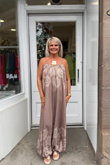 Taupe Mabel Flower Detail Jumpsuit