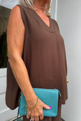 Cocoa Brown Jay Vneck Sleeveless Top And Trouser Set