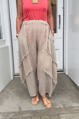 Mocha Raw Hem Linen Trousers