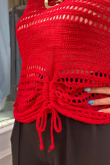 Red Tie Up Crochet Top