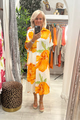 Orange Bloom Oversized Floral Shirt Dress