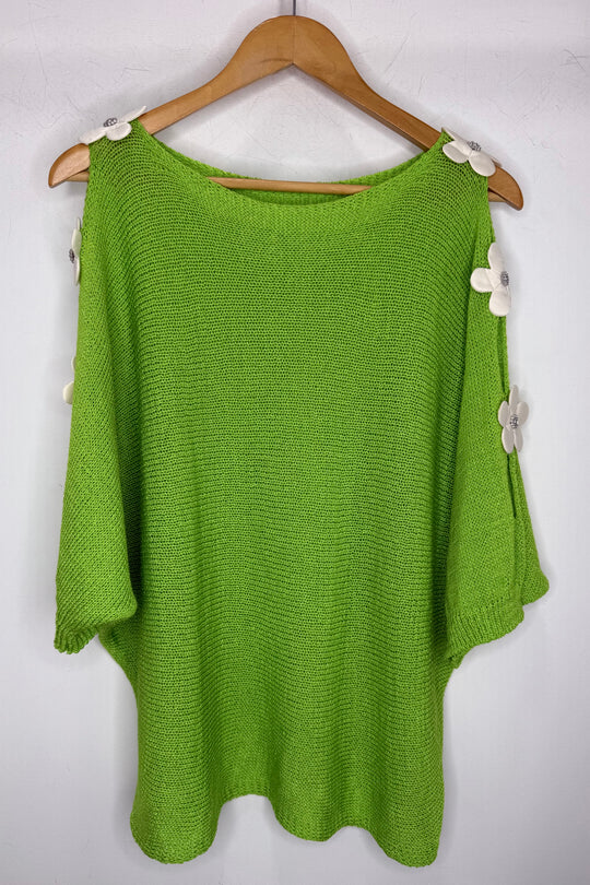 Lime Green Daisy Fine Knit Jumper