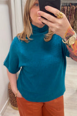 Teal Anna Short Sleeve High Neck Jumper