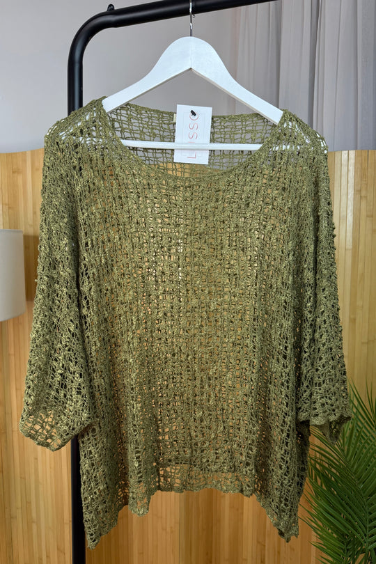 Khaki Popcorn Poncho Top