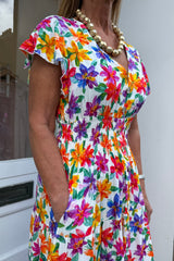 Wildflower Meadow V-neck Floral Printed Midi Dress