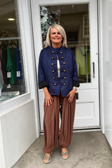 Carrie Navy Blue Military Suedette Jacket