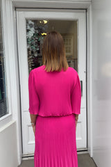 Cerise Pink Plain Vneck Maxi Plisse Dress