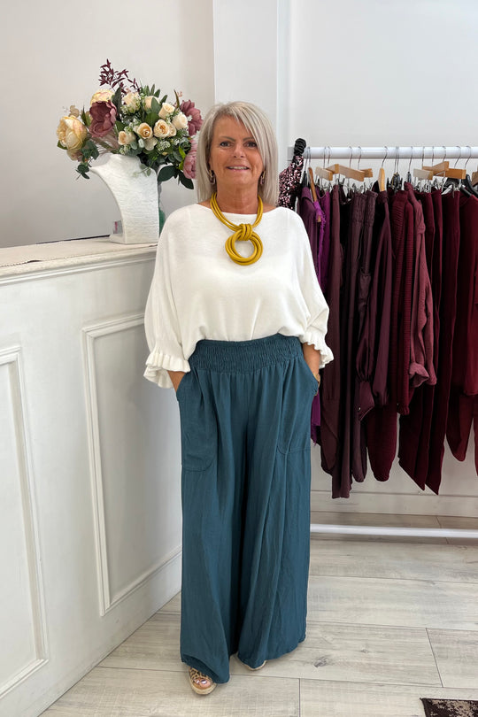 Teal Nicole Wide Leg Trousers