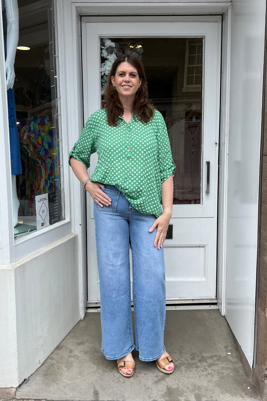 Bright Green Polkadot Cotton Blouse