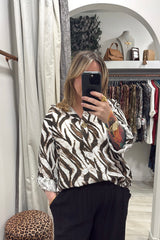White Helen Single Button Tiger Print Top