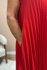 Red Pleated Maxi Dress