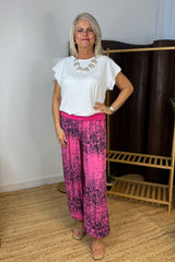 Fuchsia Pink Faded Floral Printed Hareem Trousers