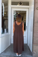 Chocolate Brown Double Vneck Sleeveless Cotton Dress