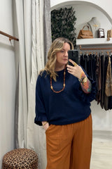 Navy Blue Frill Sleeve Fearne Jumper