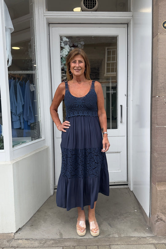 Navy Blue Crochet Bust Dress