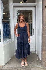 Navy Blue Crochet Bust Dress