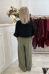 Khaki Green Nicole Wide Leg Trousers