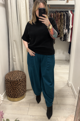 Black Anna Short Sleeve High Neck Jumper